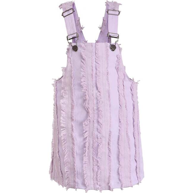 Striped Adjustable Buckle Denim Jumper Dress, Purple