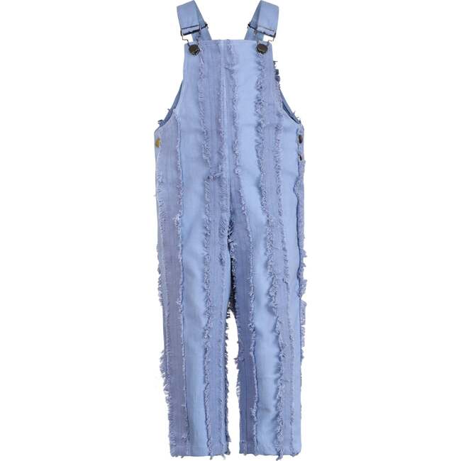 Striped Adjustable Buckle Denim Overall, Blue