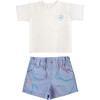 Jardin Flower Embroidered T-Shirt & Denim Bermuda Shorts 2-Piece Set, Blue - Mixed Apparel Set - 1 - thumbnail