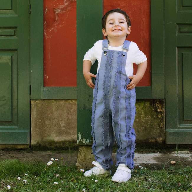 Striped Adjustable Buckle Denim Overall, Blue - Overalls - 2