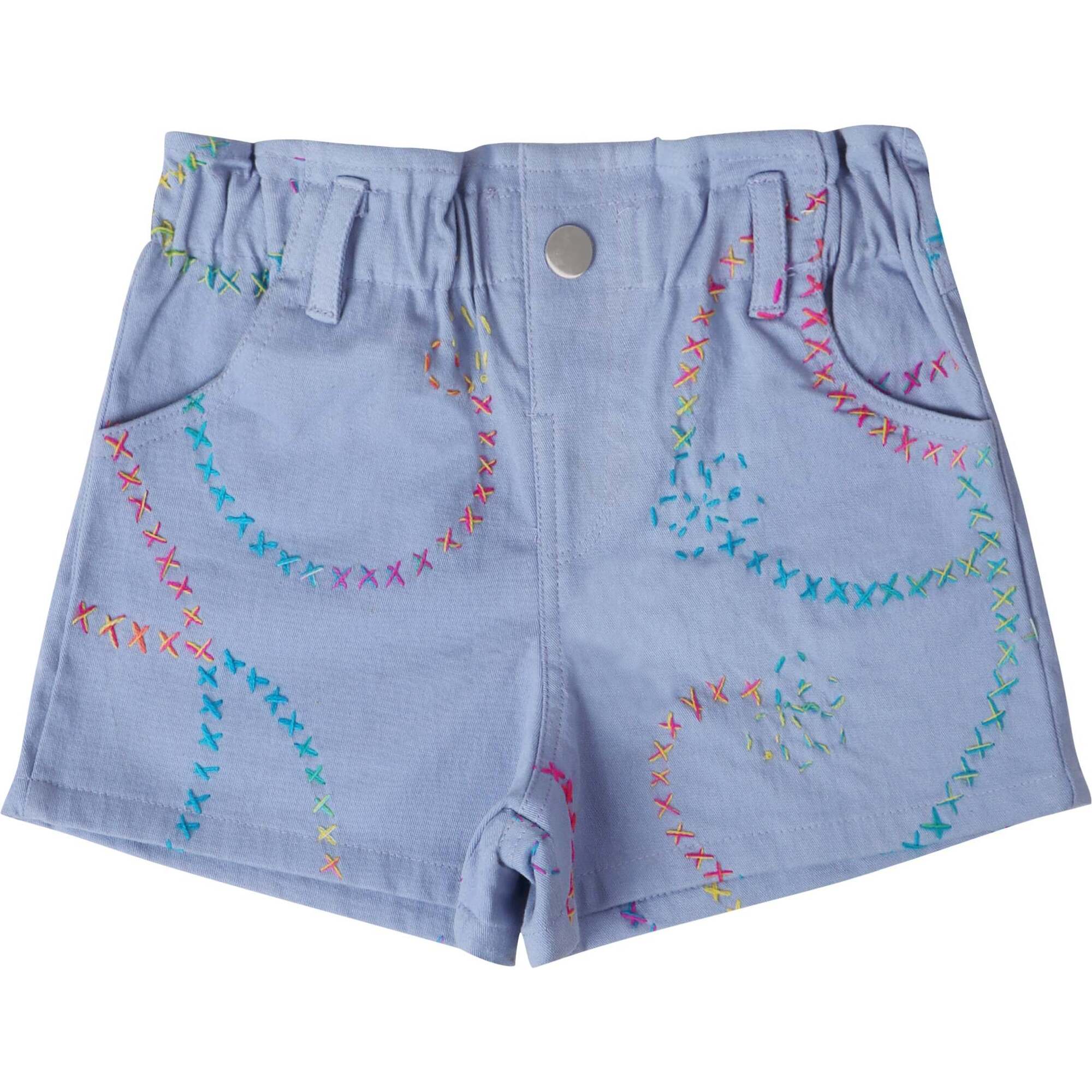 Jardin Flower Embroidered Denim Bermuda Shorts, Blue - Shorts - 1