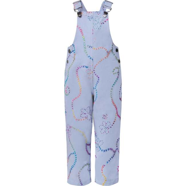 Jardin Flower Embroidered Adjustable Buckle Denim Overall, Blue