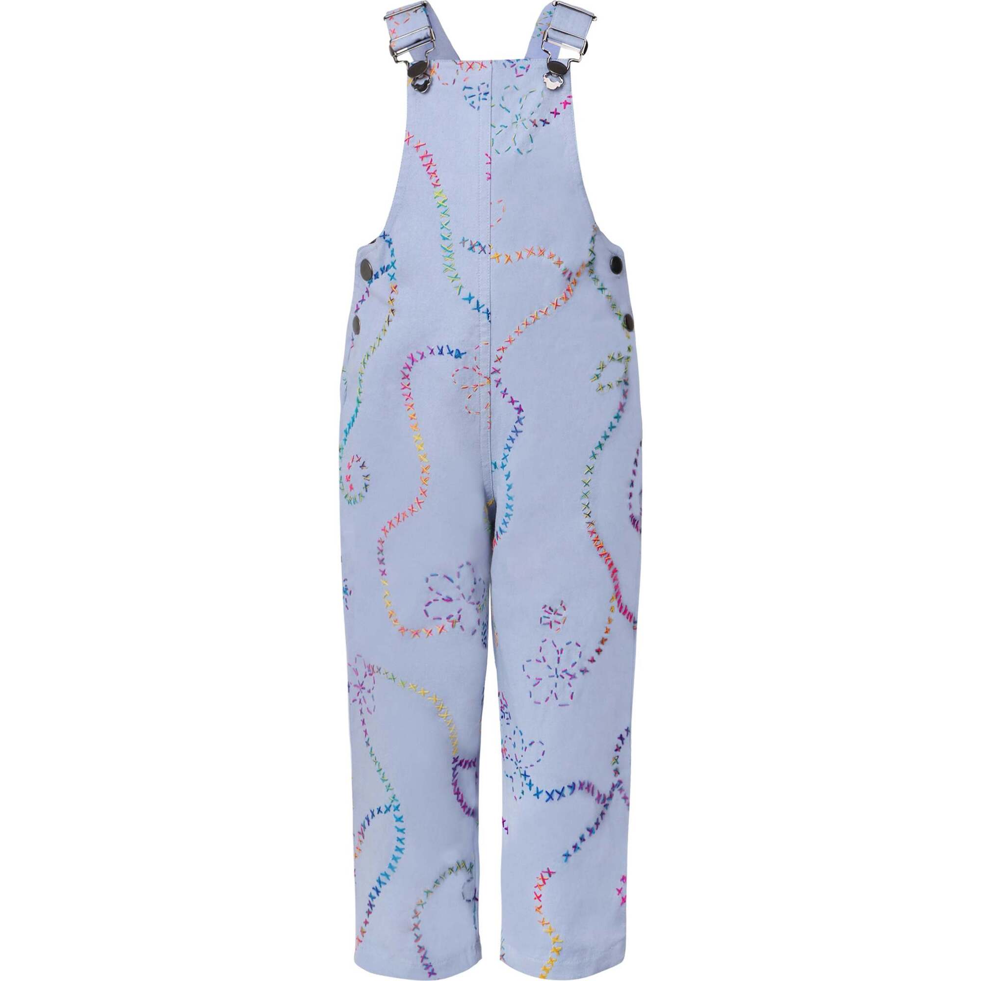 Jardin Flower Embroidered Adjustable Buckle Denim Overall, Blue - Overalls - 1