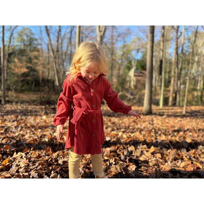 Shannon Corduroy Long Sleeve Belted Coat Dress, Pumpkin - Dresses - 2