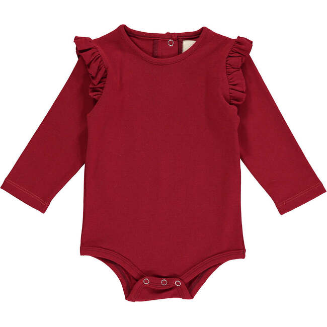 Quinn Ruffle Shoulder Long Sleeve Onesie, Burgundy