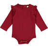 Quinn Ruffle Shoulder Long Sleeve Onesie, Burgundy - Onesies - 1 - thumbnail