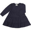 Iona Ribbed Long Sleeve 3-Tiered Dress, Navy - Dresses - 1 - thumbnail