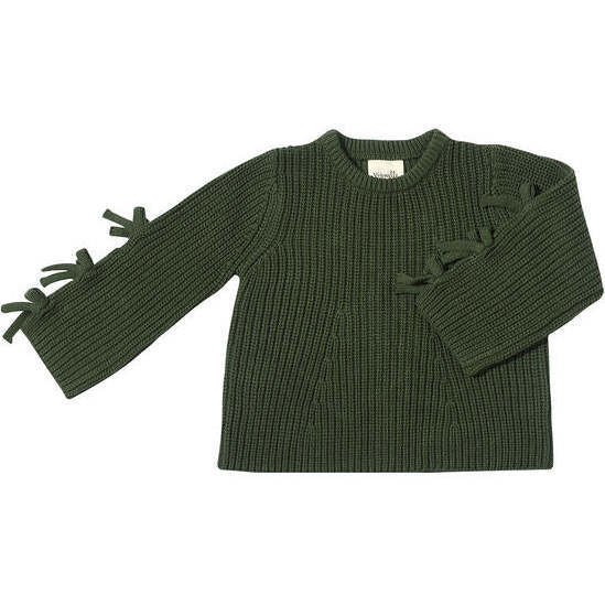Francis Darling Knit Tie-Bow Sleeve Sweater, Forest - Sweaters - 1