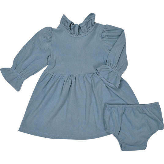 Finny Ruffle Neck Long Cuffed Sleeve Dress, Sky Blue