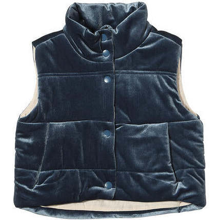 Parker Velvet Puffer Vest, Teal - Vests - 1