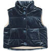 Parker Velvet Puffer Vest, Teal - Vests - 1 - thumbnail