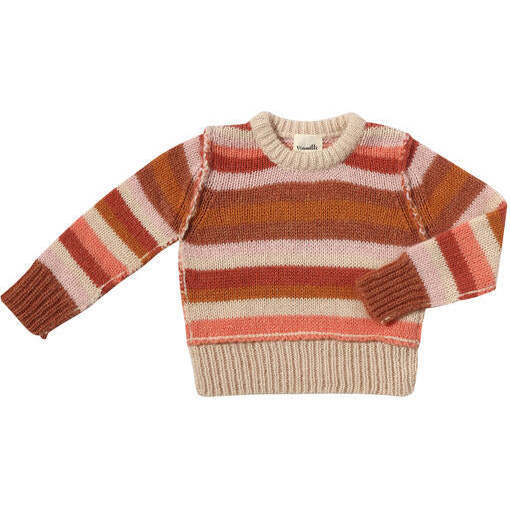 Donna Knit Striped Ribbed Cuff & Hem Sweater, Coral Stripe