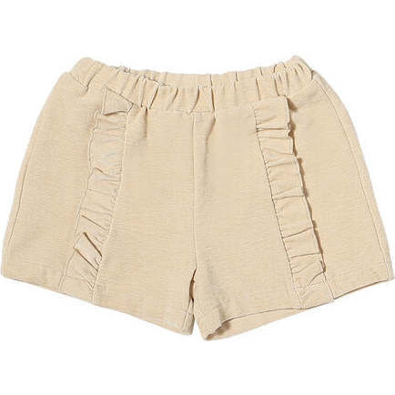 Paisley Velvet Ruffle Front Elastic Waist Shorts, Natural