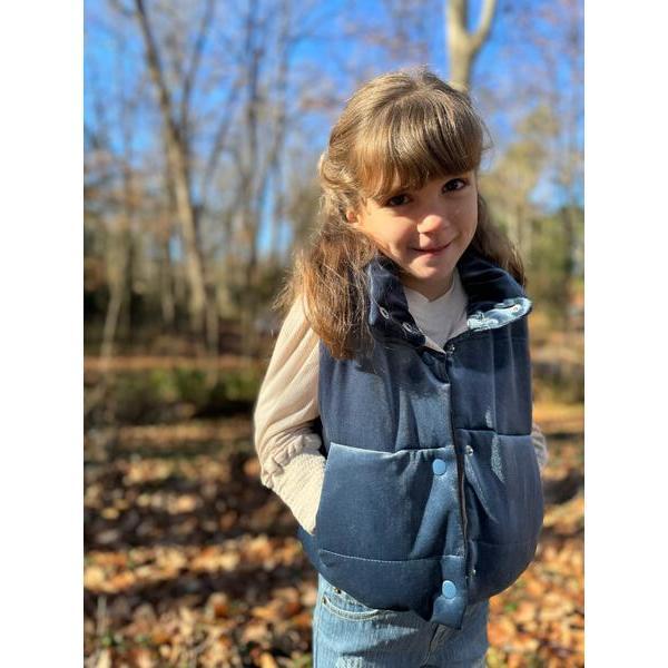 Parker Velvet Puffer Vest, Teal - Vests - 2