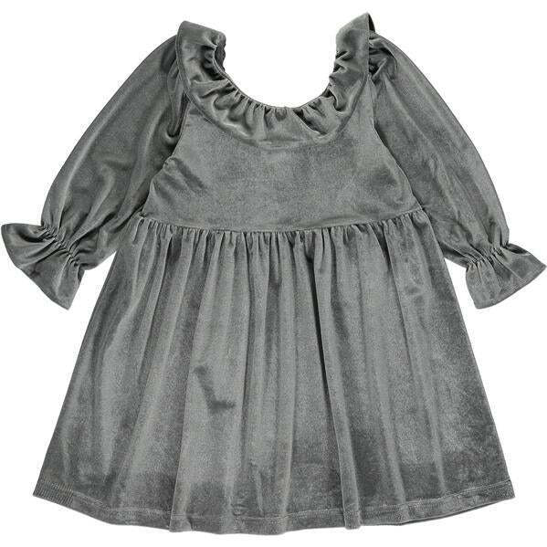 Milly Velvet Ruffle Collar Cuffed Long Sleeve Dress, Grey