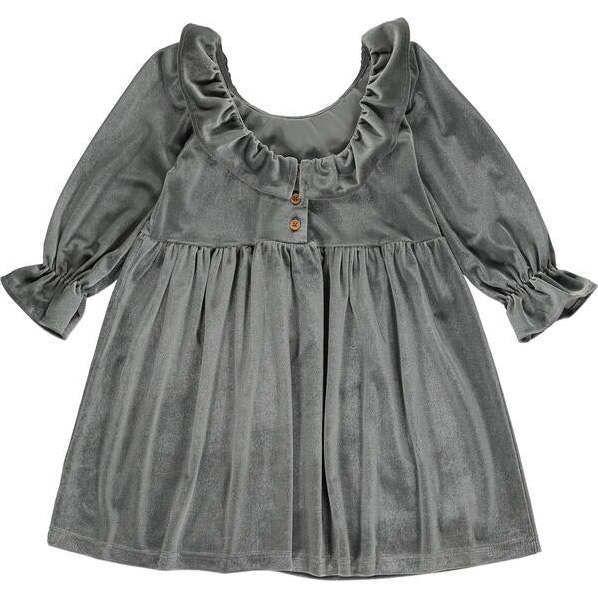 Milly Velvet Ruffle Collar Cuffed Long Sleeve Dress, Grey - Dresses - 2