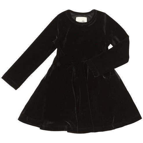 Merilee Velvet Long Sleeve Twirl-Worthy Cut Dress, Black