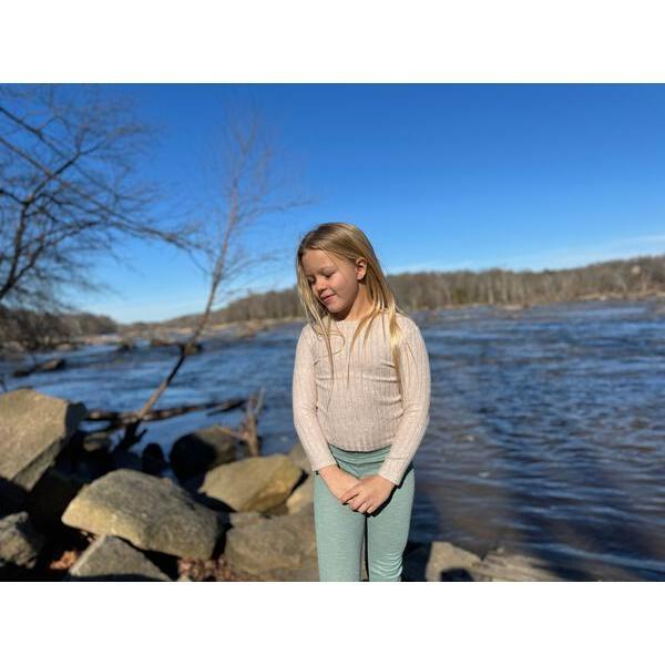 Nikki Ribbed Long Sleeve Picot Trim T-Shirt, Tan - Shirts - 2
