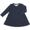 Leena Polka Dot Long Sleeve A-Line Dress, Navy - Dresses - 1 - thumbnail