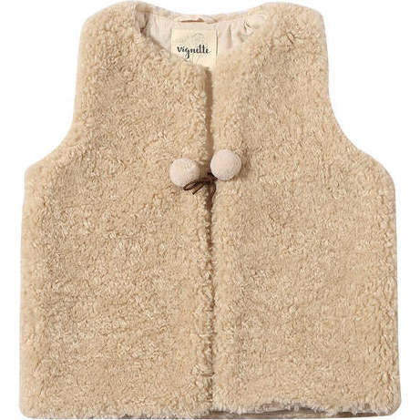 Mae Sherpa Pom Pom String Tie Bow Vest, Oatmeal