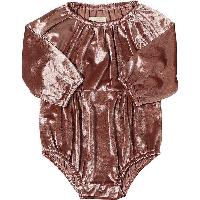 Daisy Velvet Shimmer Long Sleeve Bubble, Rose - Onesies - 1