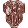 Daisy Velvet Shimmer Long Sleeve Bubble, Rose - Onesies - 1 - thumbnail