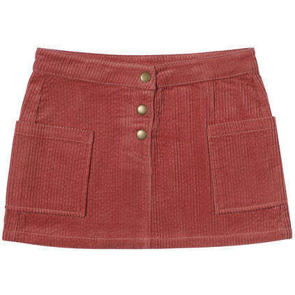 Daphne Corduroy 3-Buttoned Pocket Mini Skirt, Cranberry