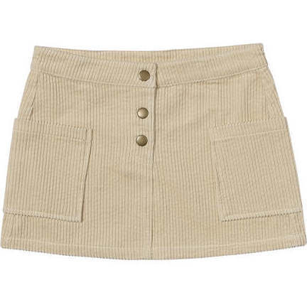 Daphne Corduroy 3-Buttoned Pocket Mini Skirt, Wheat