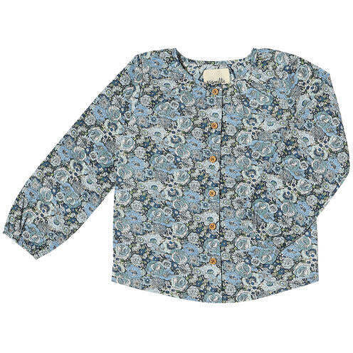 Claudette Floral Print Long Puff Sleeve Buttoned Blouse, Winter Berry