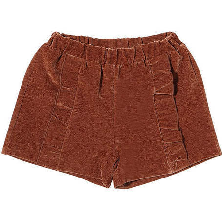 Paisley Velvet Ruffle Front Elastic Waist Shorts, Rust