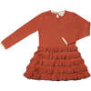 Arthie Knit Long Sleeve Tiered Ruffle Dress, Pumpkin - Dresses - 1 - thumbnail