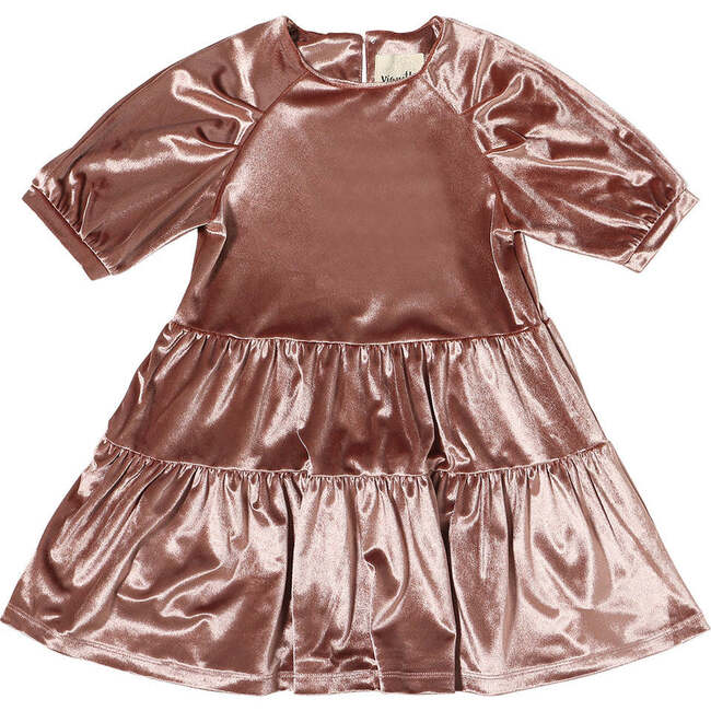 Alice Metallic Elbow Sleeve 2-Tiered Dress, Rose