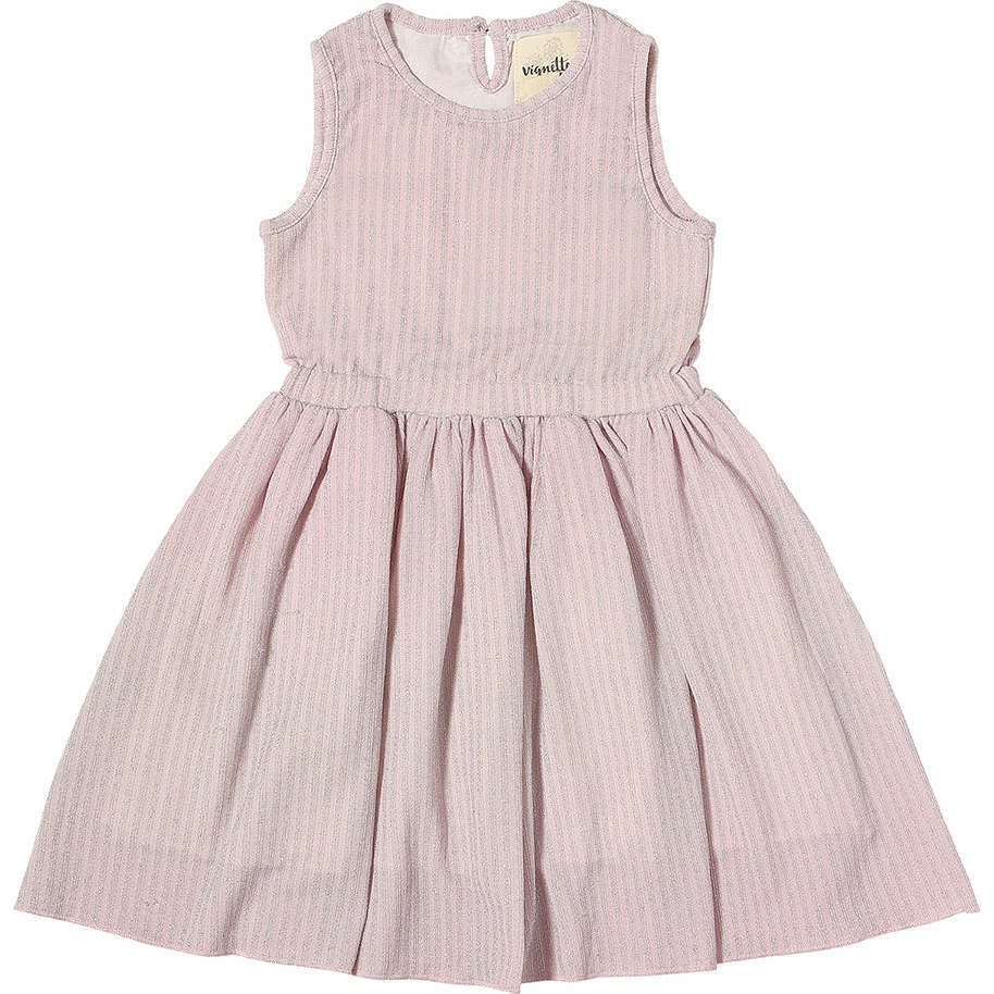 London Stripped Sleeveless Pleated Dress, Blush & Sparkle - Dresses - 1