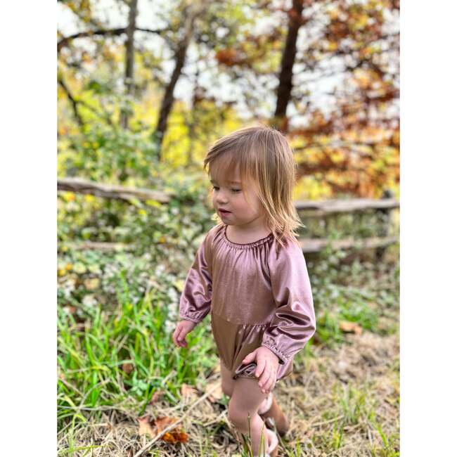 Daisy Velvet Shimmer Long Sleeve Bubble, Rose - Onesies - 3
