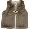 Mae Faux Fur Pom Pom String Tie Bow Vest, Brown - Vests - 1 - thumbnail