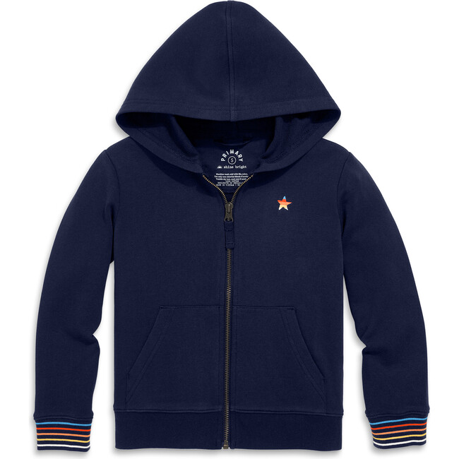 Stripe Trim Zip Hoodie, Navy