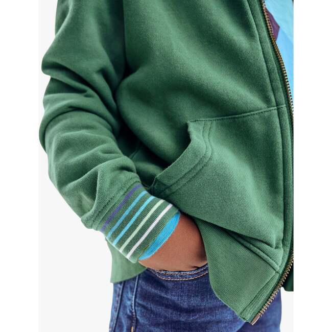 Stripe Trim Zip Hoodie, Chive - Jackets - 3