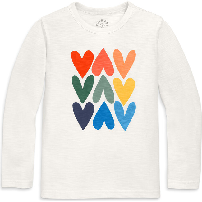 Long Sleeve Stacked Hearts Tee, Rainbow Stacked Hearts