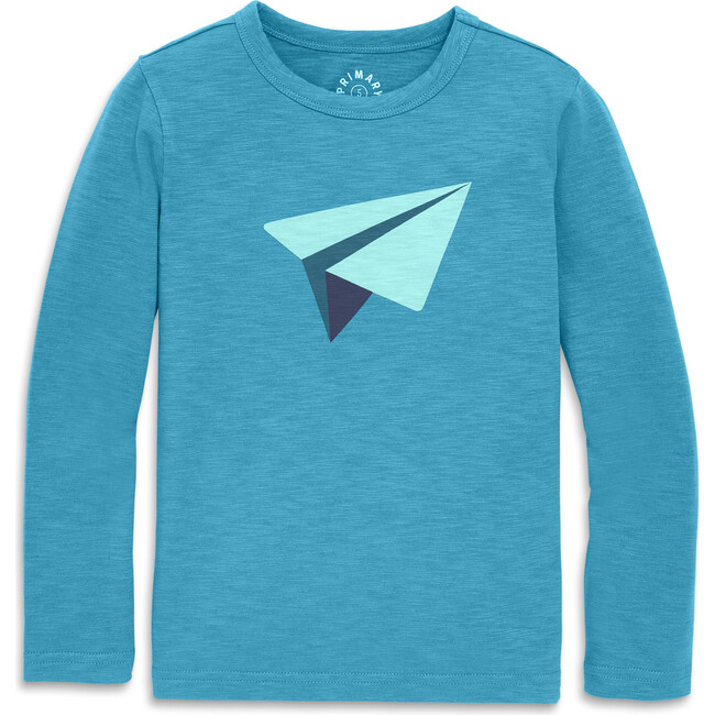 Long Sleeve Paper Plane Tee, Slate Blue Paper Plane