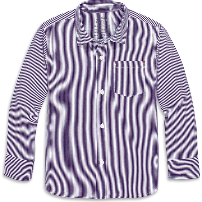 Long Sleeve Button Down In Stripe, Grape White Vertical Stripe