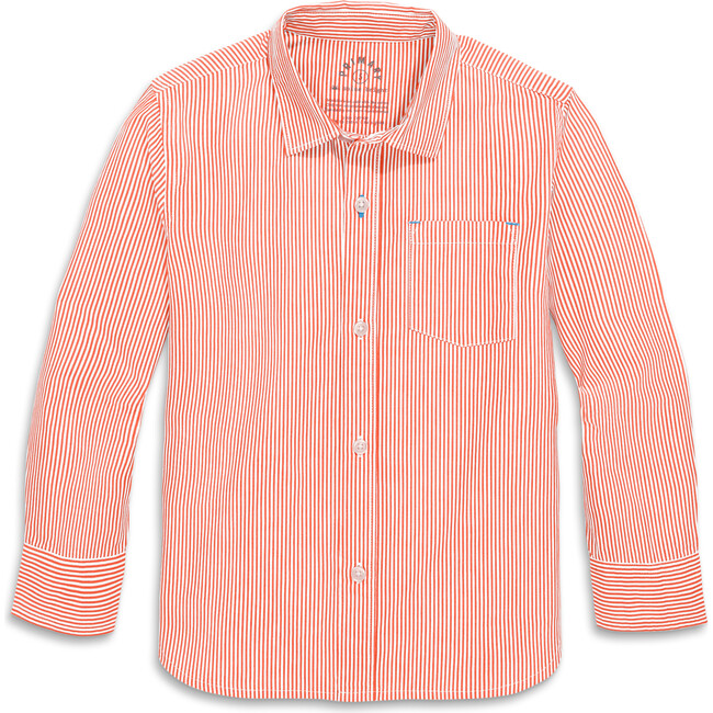 Long Sleeve Button Down In Stripe, Clementine White Vertical Stripe