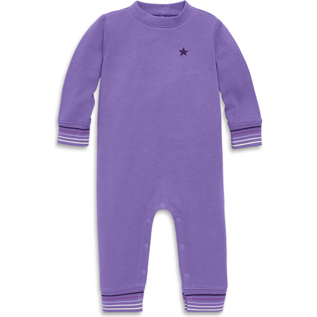 Baby Embroidered Stripe Trim Sweatshirt Romper, Violet