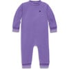 Baby Embroidered Stripe Trim Sweatshirt Romper, Violet - Rompers - 1 - thumbnail