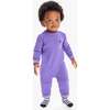 Baby Embroidered Stripe Trim Sweatshirt Romper, Violet - Rompers - 3