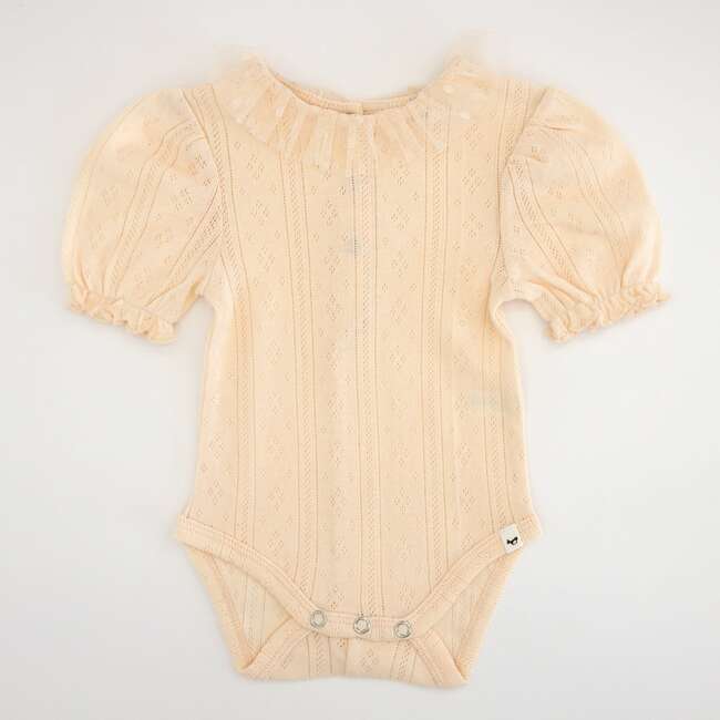 Pointelle Dotted Mesh Collar Snap Back Puff Onesie, Natural