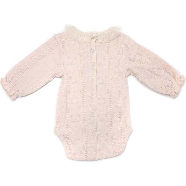 Ruffle Dotted Mesh Collar Puckered Onesie, Natural - Onesies - 2