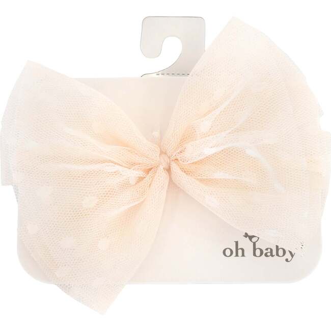 Dotted Mesh Bow Nylon Headband, Natural