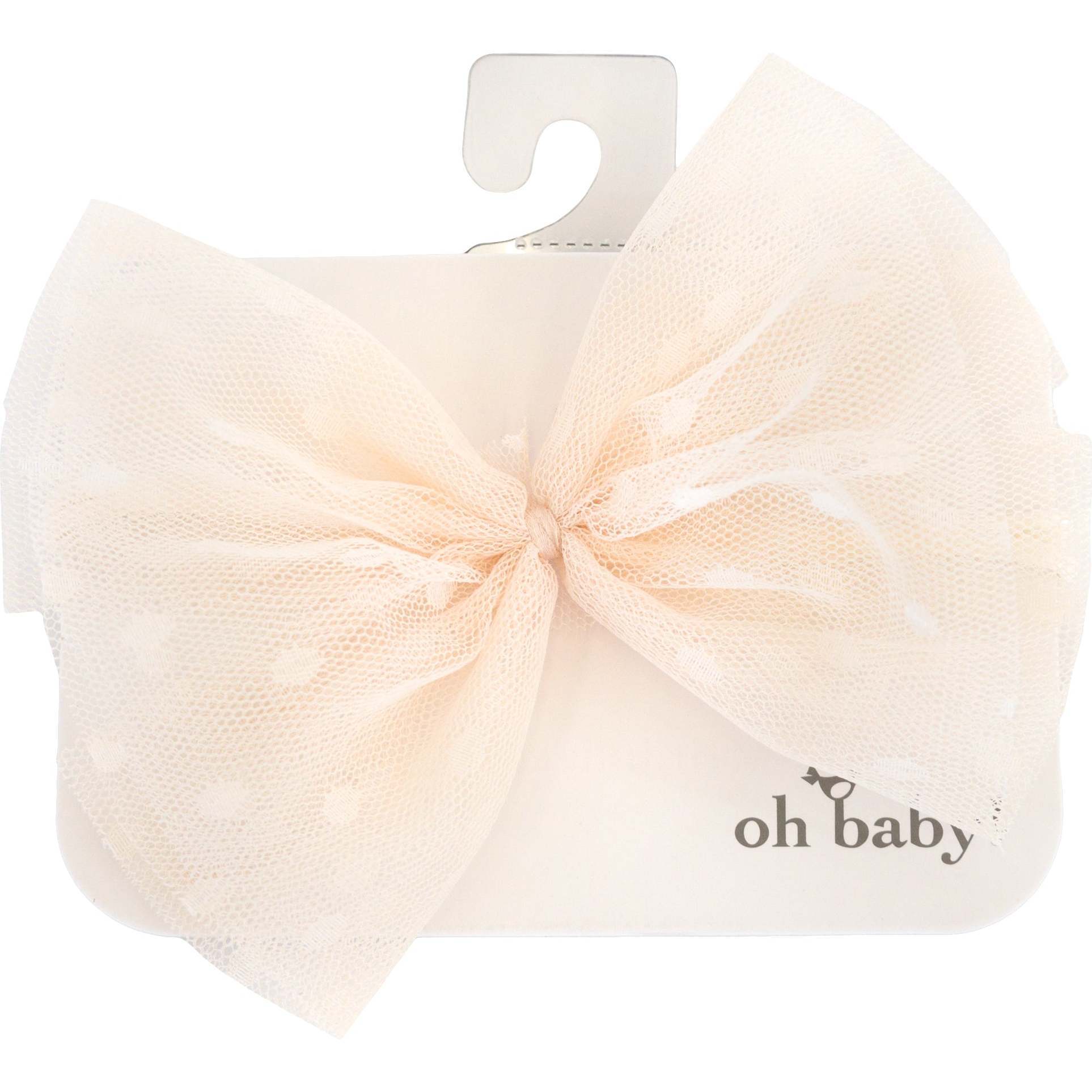 Dotted Mesh Bow Nylon Headband, Natural - Headbands - 1
