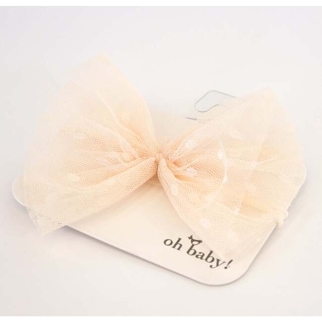 Dotted Mesh Bow Nylon Headband, Natural - Headbands - 2