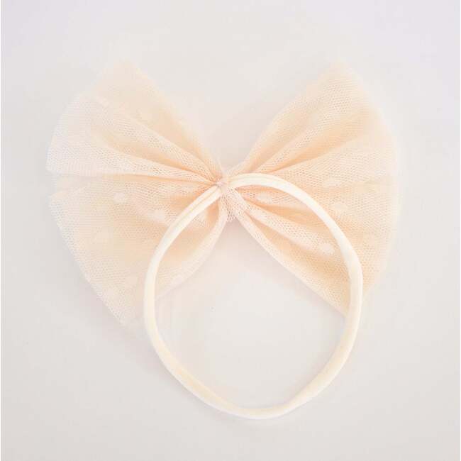 Dotted Mesh Bow Nylon Headband, Natural - Headbands - 3